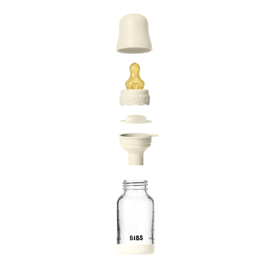 BIBS Glass Boheme Baby Bottle Round Latex Slow Flow Ivory 120 ml