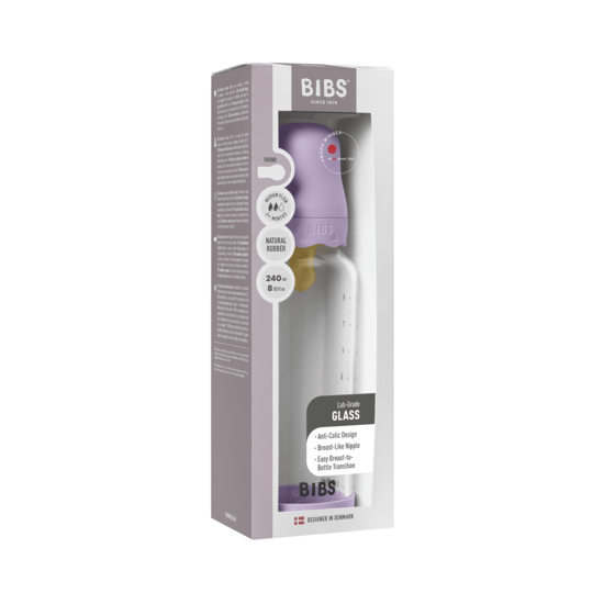 BIBS Glass Boheme Baby Bottle Round Latex Medium Flow Violet Sky 240 ml