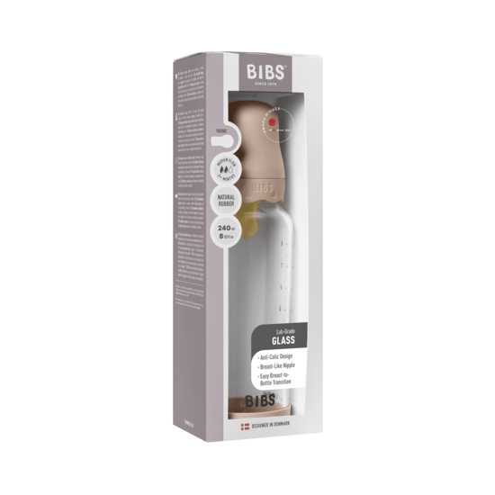 BIBS Glass Boheme Baby Bottle Round Latex Medium Flow Blush 240 ml