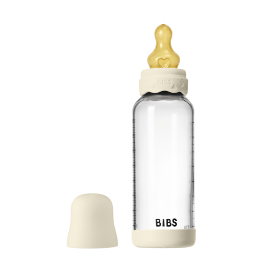 BIBS Glass Boheme Baby Bottle Round Latex Medium Flow Ivory 240 ml