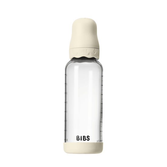 BIBS Glass Boheme Baby Bottle Round Latex Medium Flow Ivory 240 ml