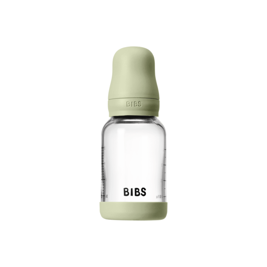 BIBS Glass Baby Bottle Round Latex Slow Flow Sage 120 ml