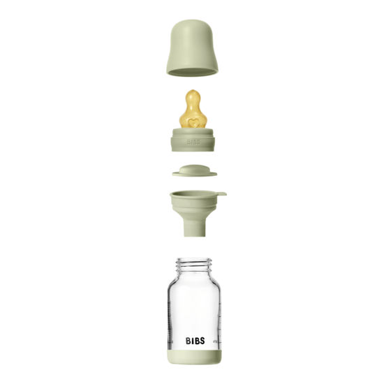 BIBS Glass Baby Bottle Round Latex Slow Flow Sage 120 ml