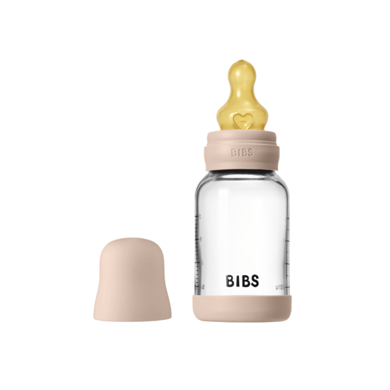 BIBS Glass Baby Bottle Round Latex Slow Flow Blush 120 ml