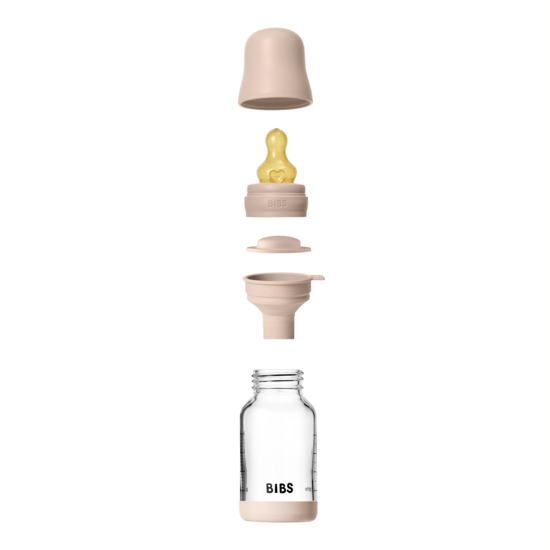 BIBS Glass Baby Bottle Round Latex Slow Flow Blush 120 ml