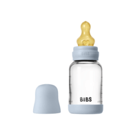 BIBS Glass Baby Bottle Round Latex Slow Flow Baby Blue 120 ml