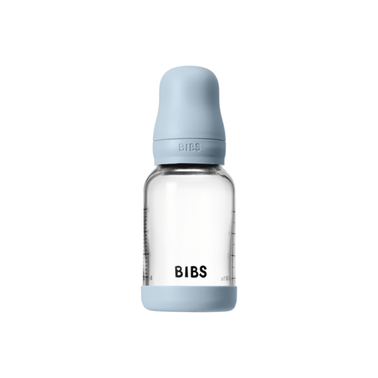 BIBS Glass Baby Bottle Round Latex Slow Flow Baby Blue 120 ml