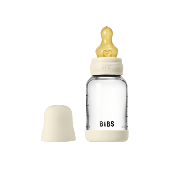 BIBS Glass Baby Bottle Round Latex Slow Flow Ivory 120 ml