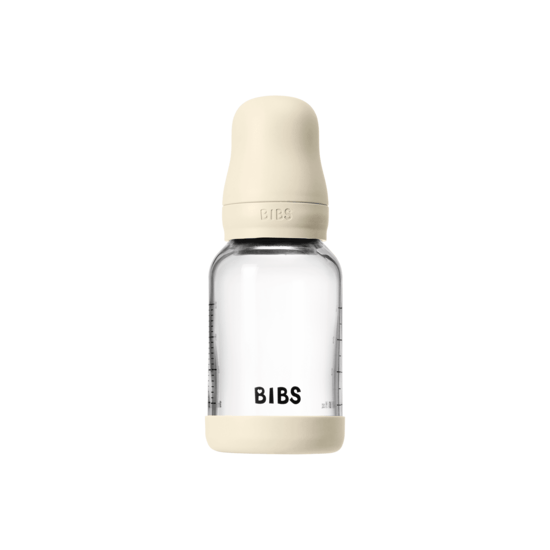BIBS Glass Baby Bottle Round Latex Slow Flow Ivory 120 ml