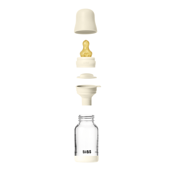 BIBS Glass Baby Bottle Round Latex Slow Flow Ivory 120 ml