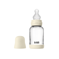 BIBS Glass Baby Bottle Round Silicone Slow Flow Ivory 120 ml