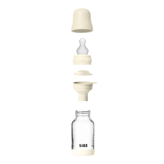BIBS Glass Baby Bottle Round Silicone Slow Flow Ivory 120 ml