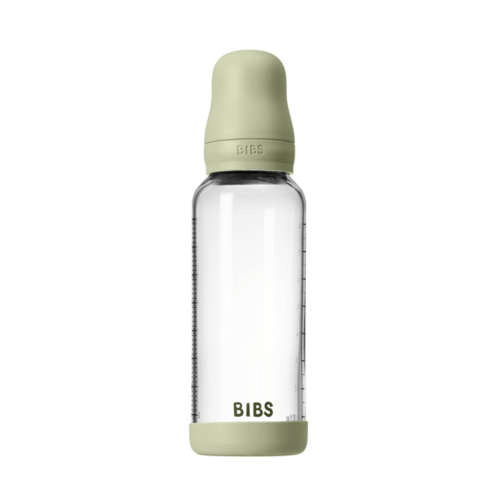 BIBS Glass Baby Bottle Round Latex Medium Flow Sage 240 ml