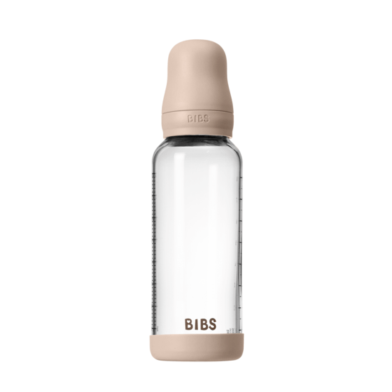 BIBS Glass Baby Bottle Round Latex Medium Flow Blush 240 ml