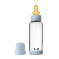 BIBS Glass Baby Bottle Round Latex Medium Flow Baby Blue 240 ml