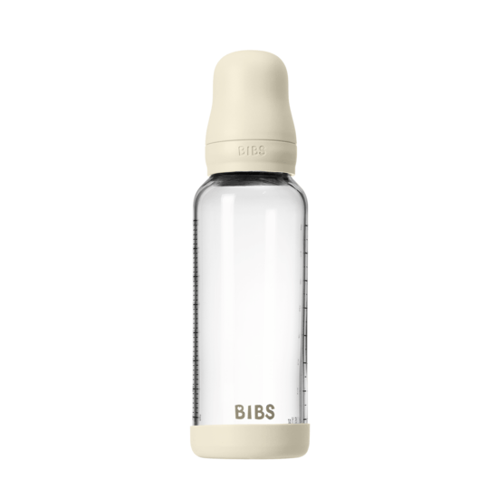 BIBS Glass Baby Bottle Round Latex Medium Flow Ivory 240 ml