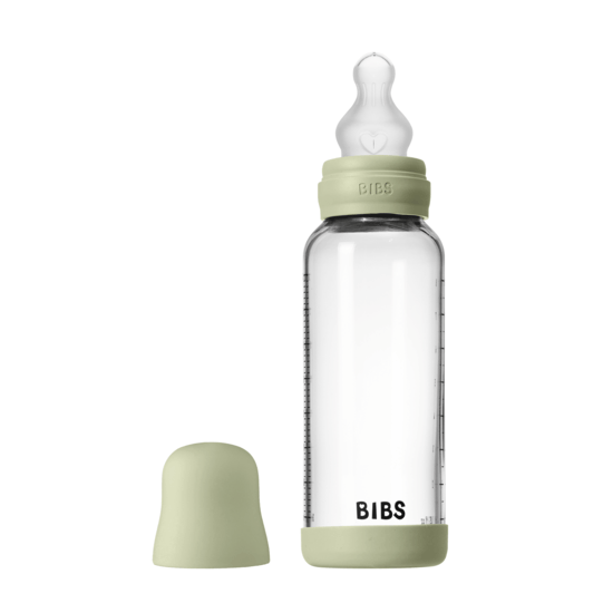 BIBS Glass Baby Bottle Round Silicone Medium Flow Sage 240 ml