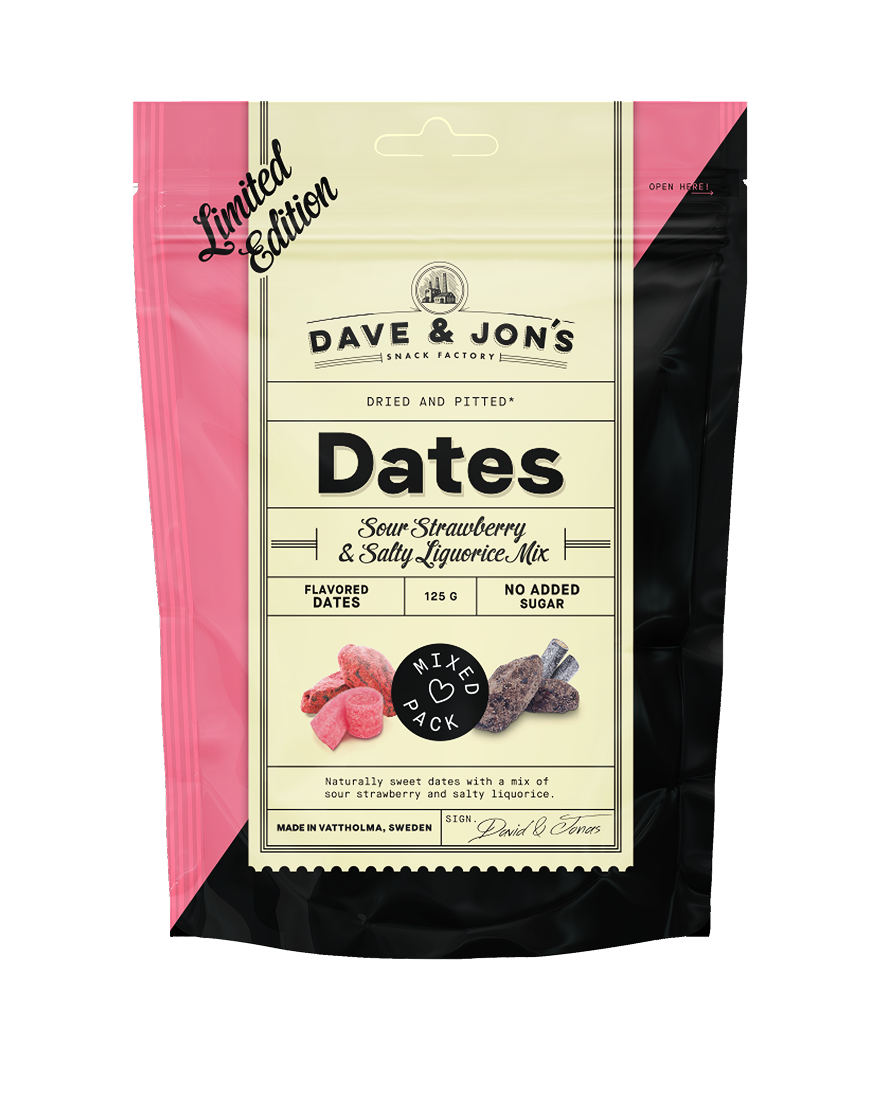 Dave & Jon´s Dadlar Sour Strawberry & Salty Liqourice Mix 125 g