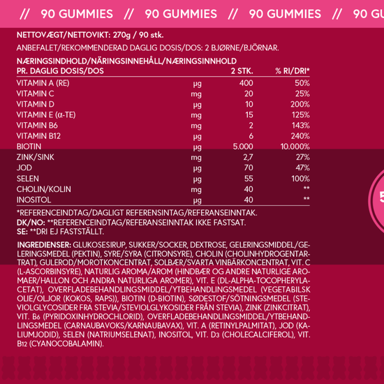 VitaYummy Hair & Nails Vitamins Raspberry 90 gummies