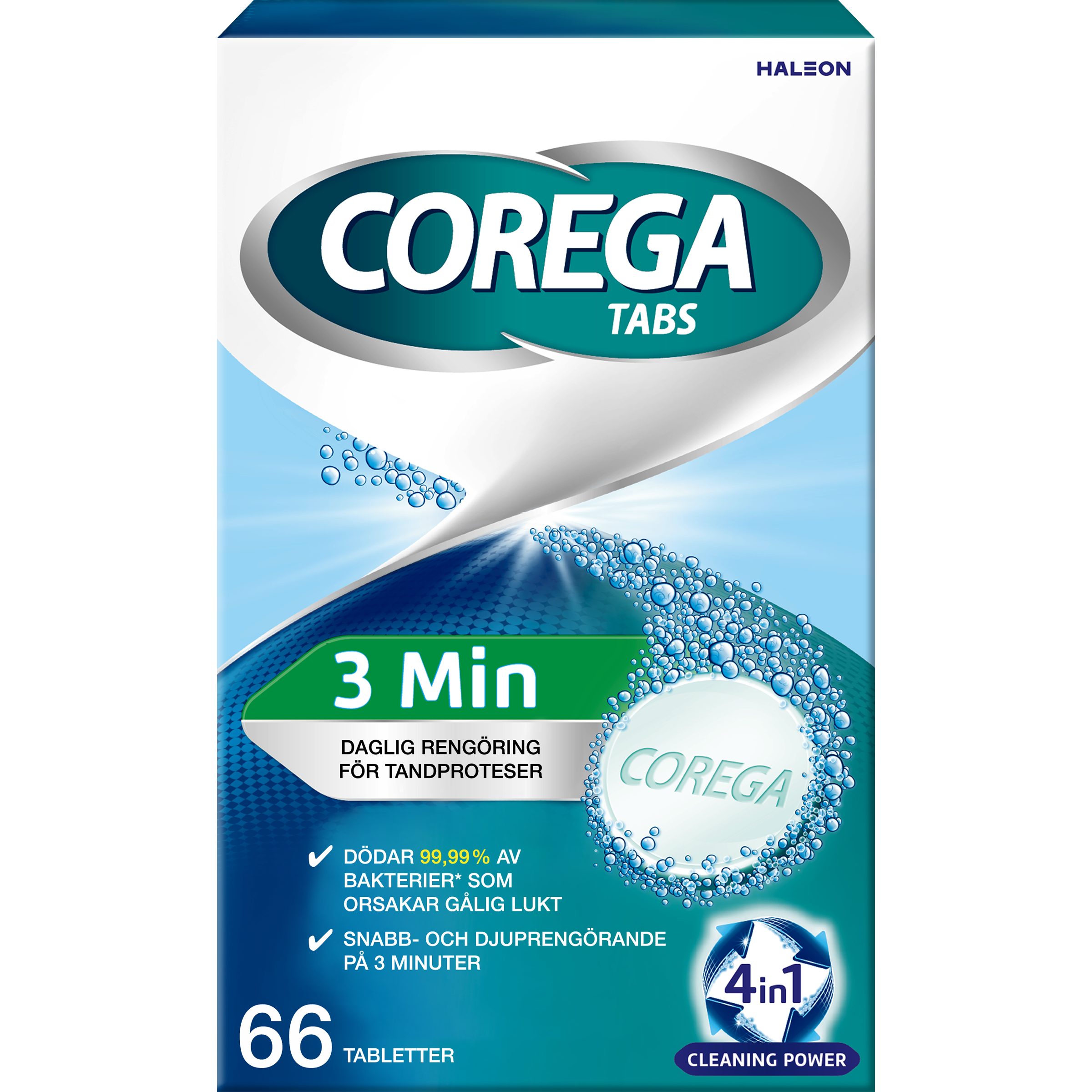 Corega Tabs 3 Minutes Protesrengöring 66 tabletter