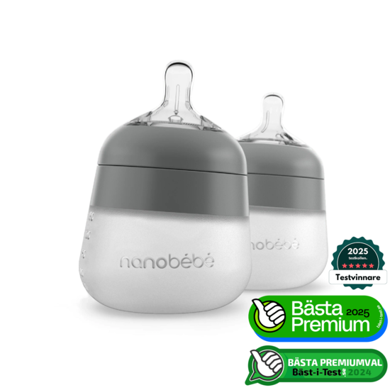 Nanobébé Flexy Silikonflaska Anti-kolik Grå 150 ml 2-pack