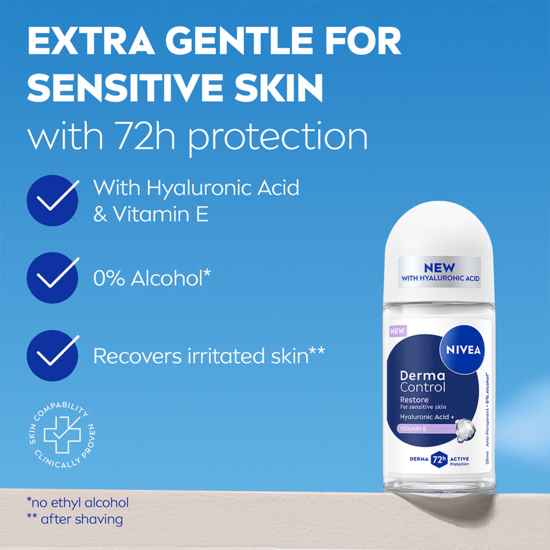 NIVEA Antiperspirant Deo Derma Control Restore Sensitive Roll On 50 ml 