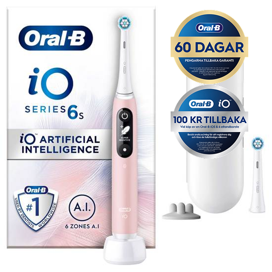 Oral-B iO 6S Rosa Eltandborste med extra Tandborsthuvud