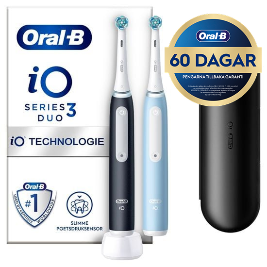 Oral-B iO 3 Duopack Svart och Blå Eltandborste 2 Tandborsthuvuden 1 Resefodral