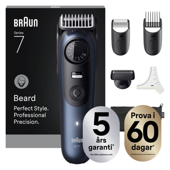 Braun Skäggtrimmer Series 7 +6 Barberverktyg BT7520 Blå