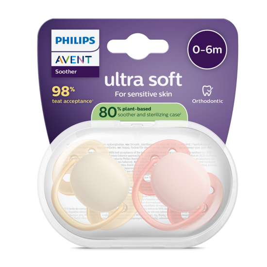 Philips Avent Ultra Soft Napp Gul & Orange 0-6 mån 2-pack