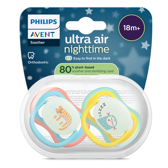 Philips Avent Ultra Air Nattnapp Gul & Orange 18 mån+ 2-pack