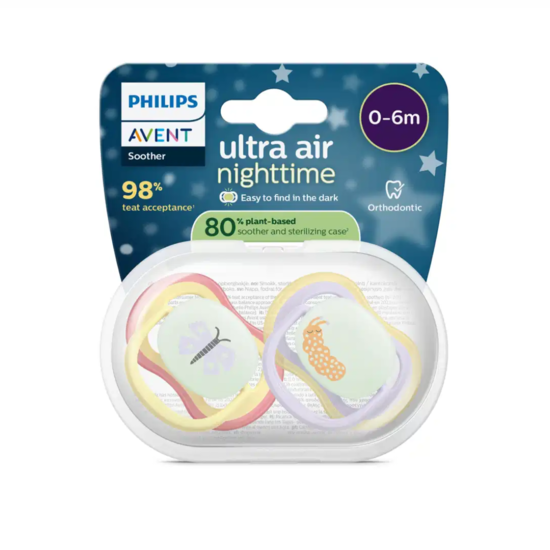 Philips Avent Ultra Air Nattnapp Gul & Lila 0-6 mån 2-pack