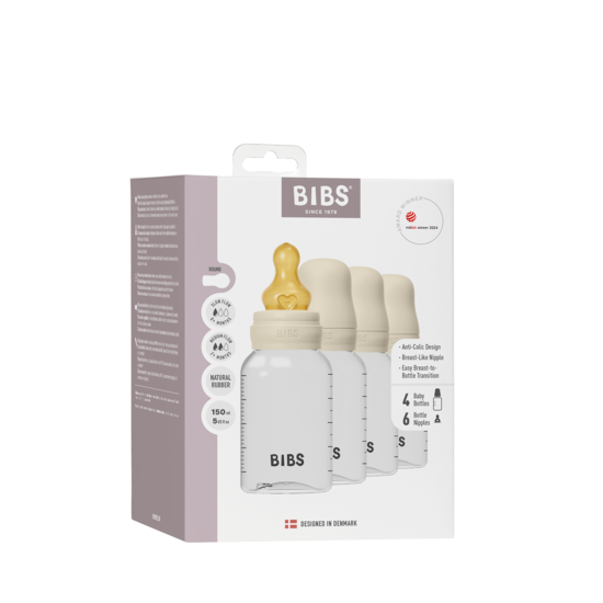 BIBS Baby Bottle Round Latex Ivory 150 ml 4-pack