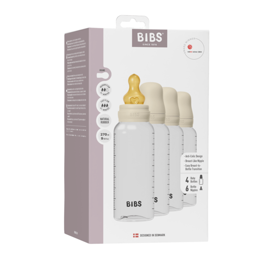 BIBS Baby Bottle Round Latex Ivory 270 ml 4-pack