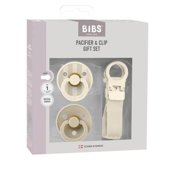 BIBS Colour Pacifier & Loop Clip Gift Set Latex Size 1 Ivory