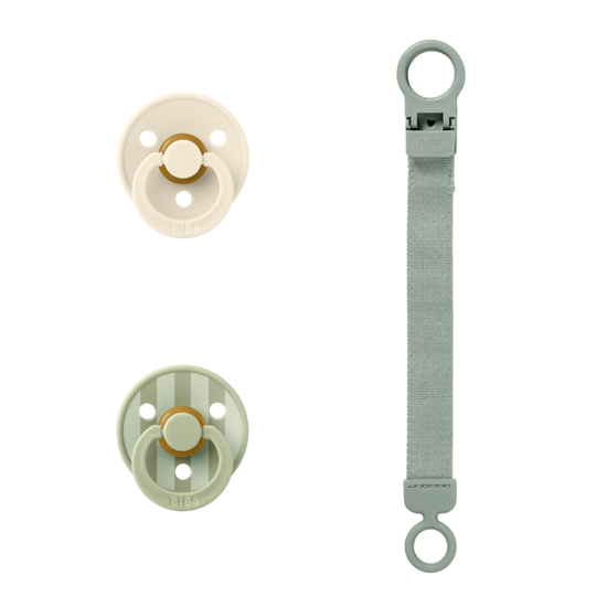 BIBS Colour Pacifier & Loop Clip Gift Set Latex Size 1 Sage