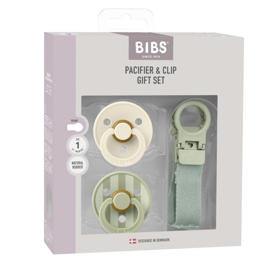 BIBS Colour Pacifier & Loop Clip Gift Set Latex Size 1 Sage