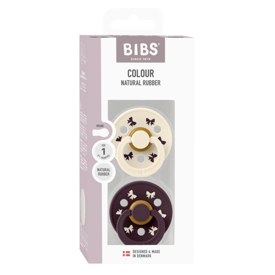 BIBS Colour Holiday Bow Latex Size 1 Ivory/Plum 2-pack