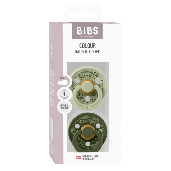 BIBS Colour Holiday Leaf Latex Size 1 Sage/Hunter Green 2-pack