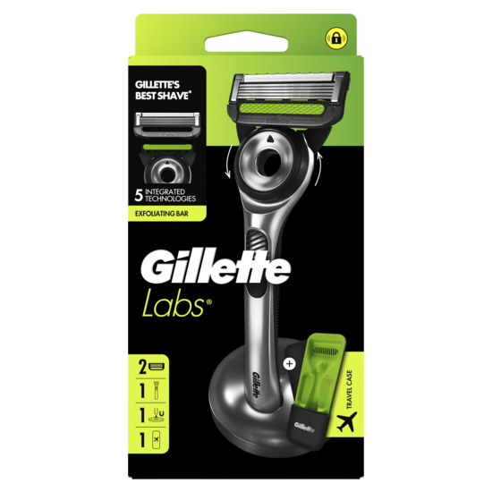 GilletteLabs Rakhyvel Exfoliating Bar 2 Rakblad med Magnetiskt Ställ & Resefodral