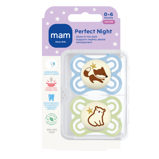 MAM Perfect Night Silicone 0-6 mån Blue 2-pack