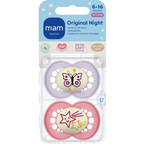 MAM Original Night Silicone 6-16 mån Pink 2-pack