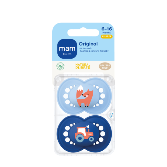 MAM Original Natural Rubber 6-16 mån Blue 2-pack