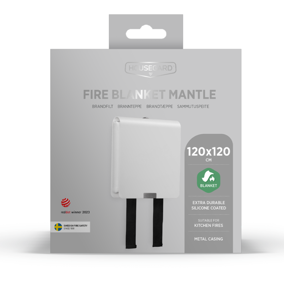 Housegard Mantle Brandfilt med Metallhölje 120x120 cm Vit