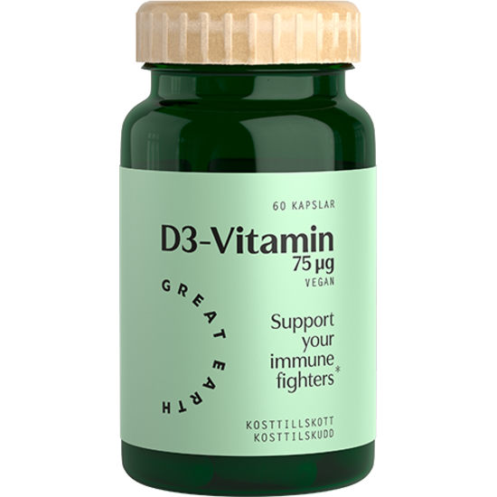 Great Earth Vitamin D3 Vegan 3000 I.E 60 kapslar