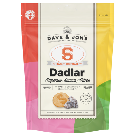 Dave & Jon´s Dadlar S-märke Supersur Ananas/Citron 125 g