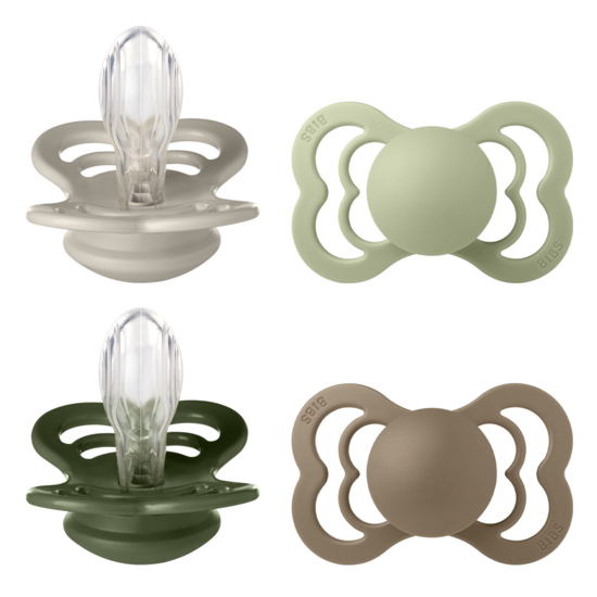 BIBS Supreme Silicone Size 2 Sand/Sage/Hunter green/Dark Oak 4-pack