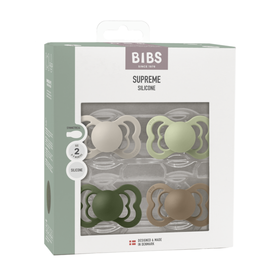 BIBS Supreme Silicone Size 2 Sand/Sage/Hunter green/Dark Oak 4-pack