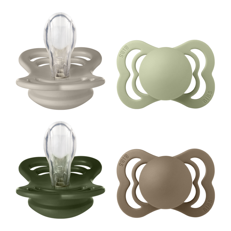 BIBS Supreme Silicone Size 1 Sand/Sage/Hunter green/Dark Oak 4-pack