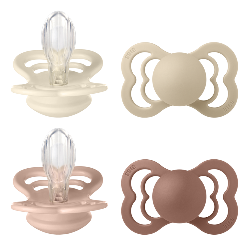 BIBS Supreme Silicone Size 2 Ivory/Vanilla/Blush/Woodchuck 4-pack